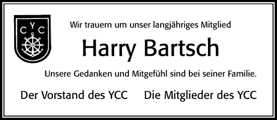 Traueranzeige von Harry Bartsch von Cellesche Zeitung