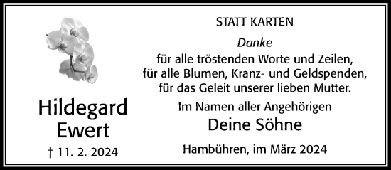 Traueranzeige von Hildegard Ewert von Cellesche Zeitung
