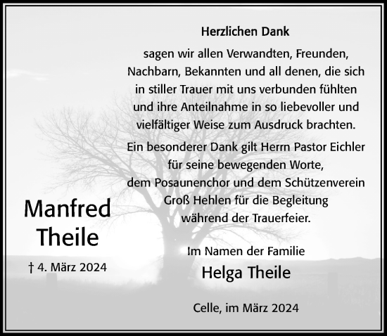 Traueranzeige von Manfred Theile von Cellesche Zeitung