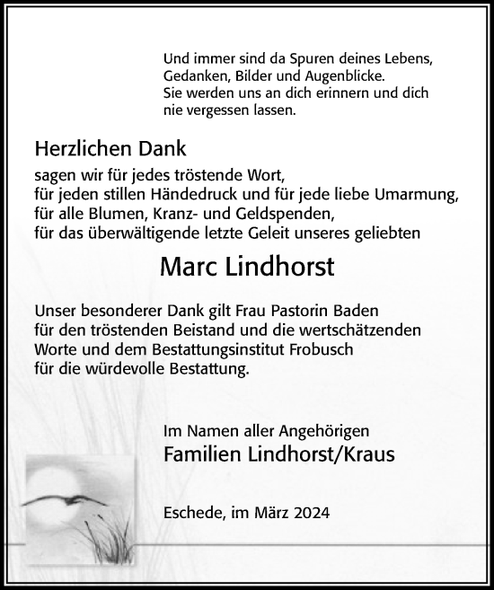 Traueranzeige von Marc Lindhorst von Cellesche Zeitung