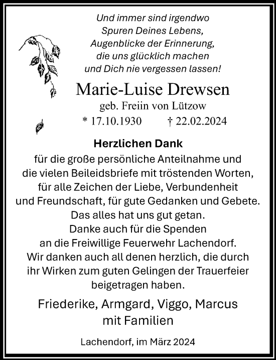 Traueranzeige von Marie-Luise Drewsen von Cellesche Zeitung