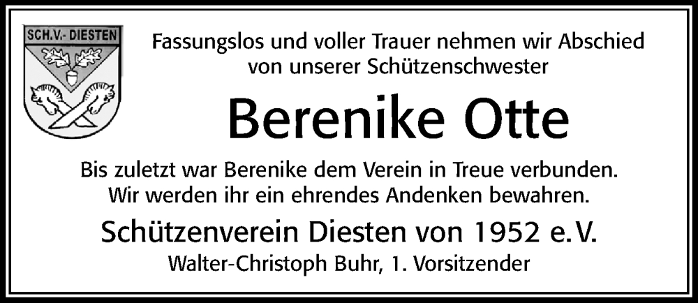  Traueranzeige für Berenike Otte vom 06.04.2024 aus Cellesche Zeitung