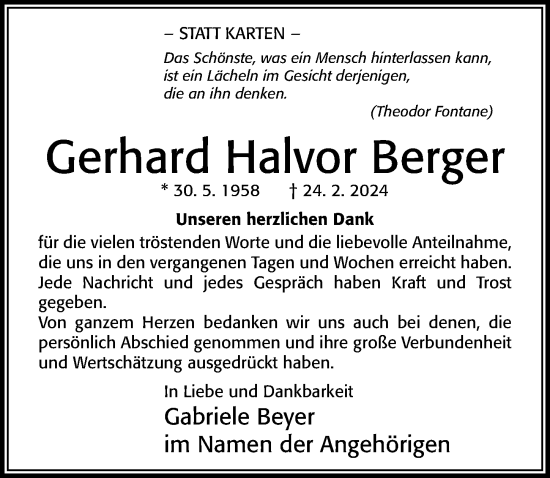 Traueranzeige von Gerhard Halvor Berger von Cellesche Zeitung