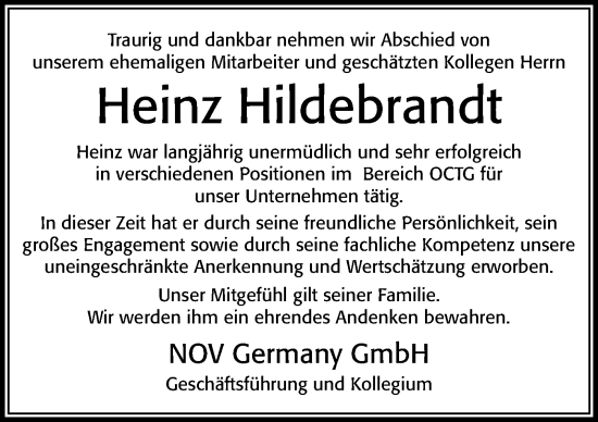Traueranzeige von Heinz Hildebrandt von Cellesche Zeitung