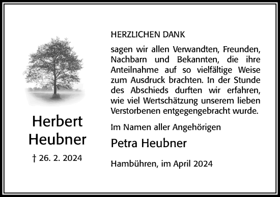 Traueranzeige von Herbert Heubner von Cellesche Zeitung
