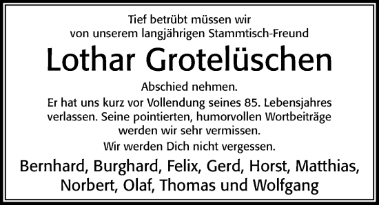 Traueranzeige von Lothar Grotelüschen von Cellesche Zeitung