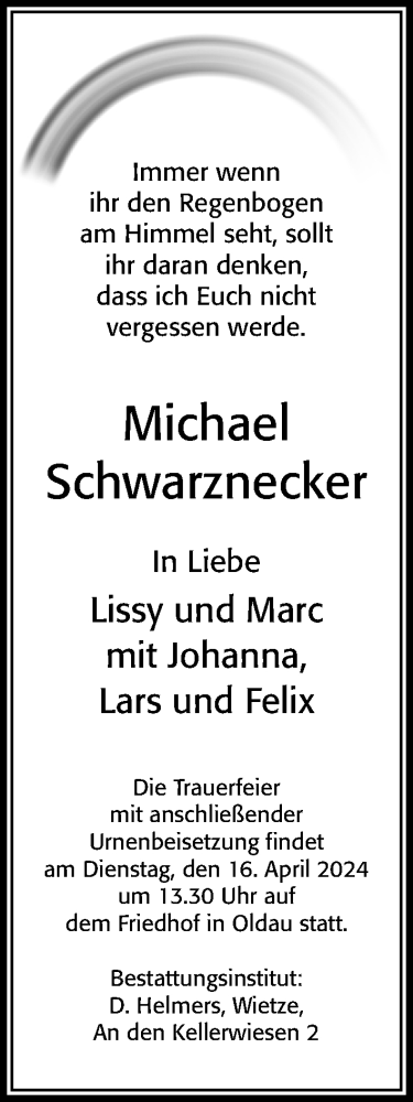 Traueranzeige von Michael Schwarznecker von Cellesche Zeitung