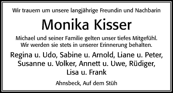 Traueranzeige von Monika Kisser von Cellesche Zeitung