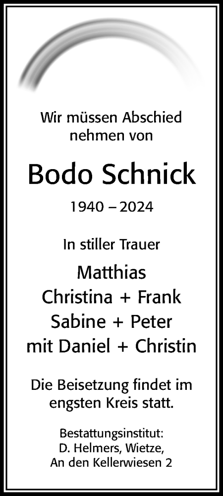 Traueranzeigen Von Bodo Schnick 