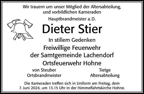 Traueranzeige von Dieter Stier von Cellesche Zeitung