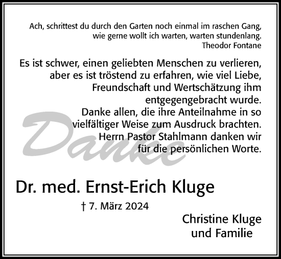 Traueranzeige von Ernst-Erich Kluge von Cellesche Zeitung