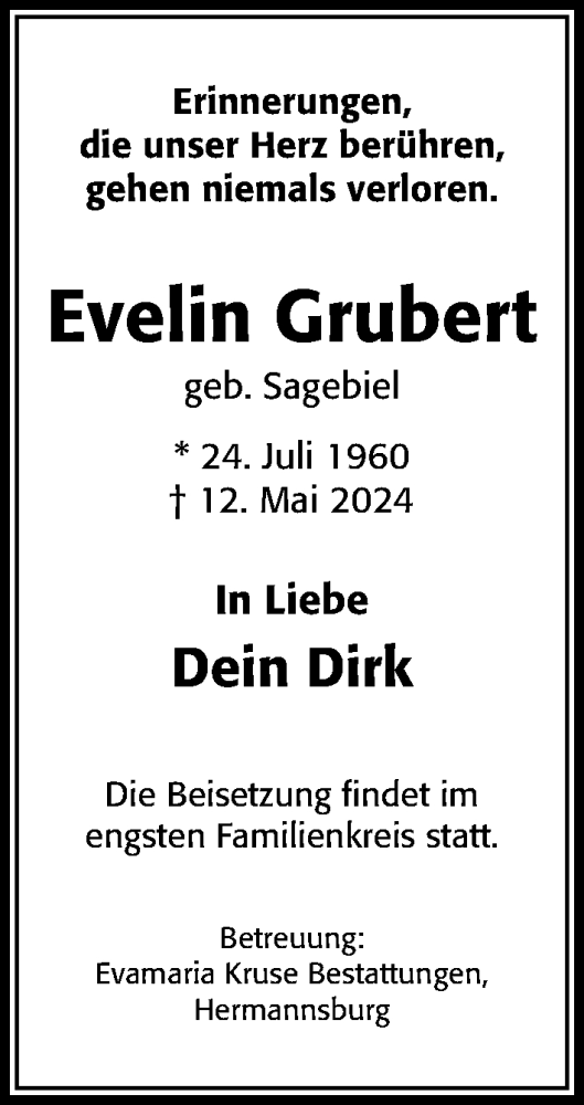 Traueranzeige von Evelin Grubert von Cellesche Zeitung