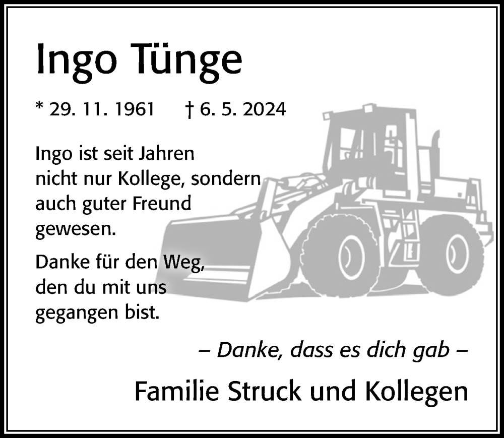  Traueranzeige für Ingo Tünge vom 15.05.2024 aus Cellesche Zeitung