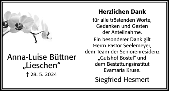 Traueranzeige von Anna-Luise Büttner von Cellesche Zeitung