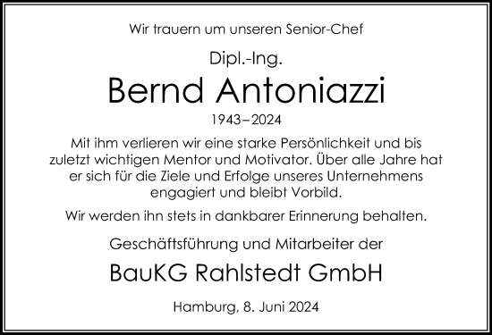 Traueranzeige von Bernd Olaf Antoniazzi von Cellesche Zeitung