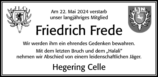 Traueranzeige von Friedrich Frede von Cellesche Zeitung