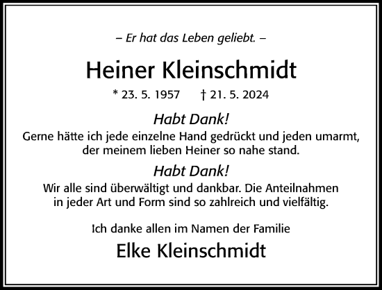 Traueranzeige von Heiner Kleinschmidt von Cellesche Zeitung