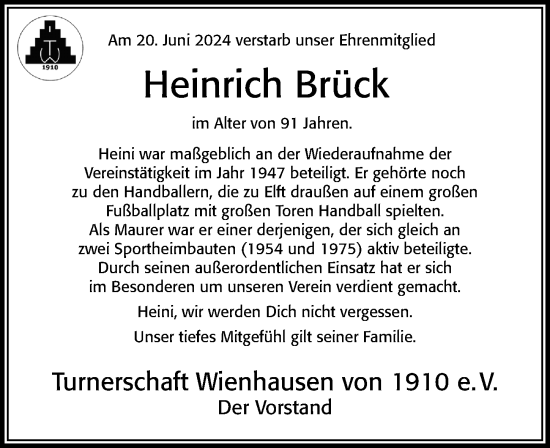 Traueranzeige von Heinrich Brück von Cellesche Zeitung