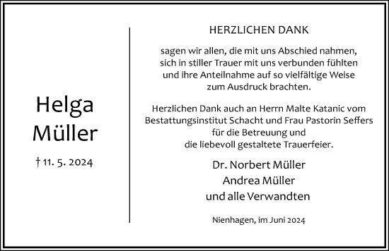 Traueranzeige von Helga Müller von Cellesche Zeitung