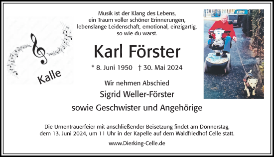 Traueranzeige von Karl Förster von Cellesche Zeitung