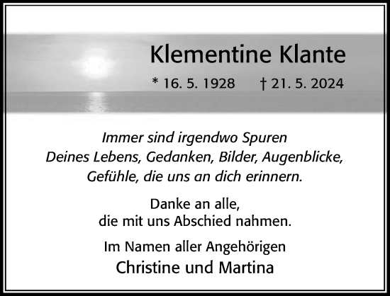 Traueranzeige von Klementine Klante von Cellesche Zeitung