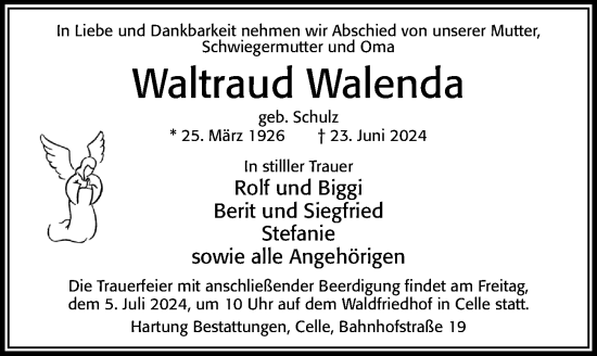 Traueranzeige von Waltraud Walenda von Cellesche Zeitung