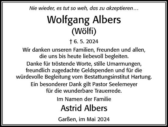 Traueranzeige von Wolfgang Albers von Cellesche Zeitung