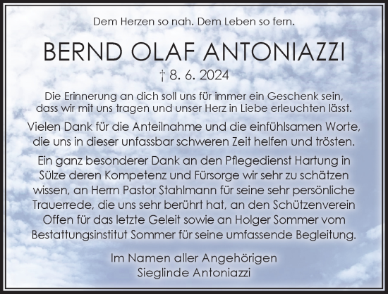 Traueranzeige von Bernd Olaf Antoniazzi von Cellesche Zeitung