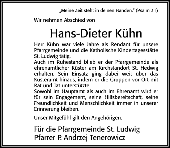 Traueranzeige von Hans-Dieter Kühn von Cellesche Zeitung