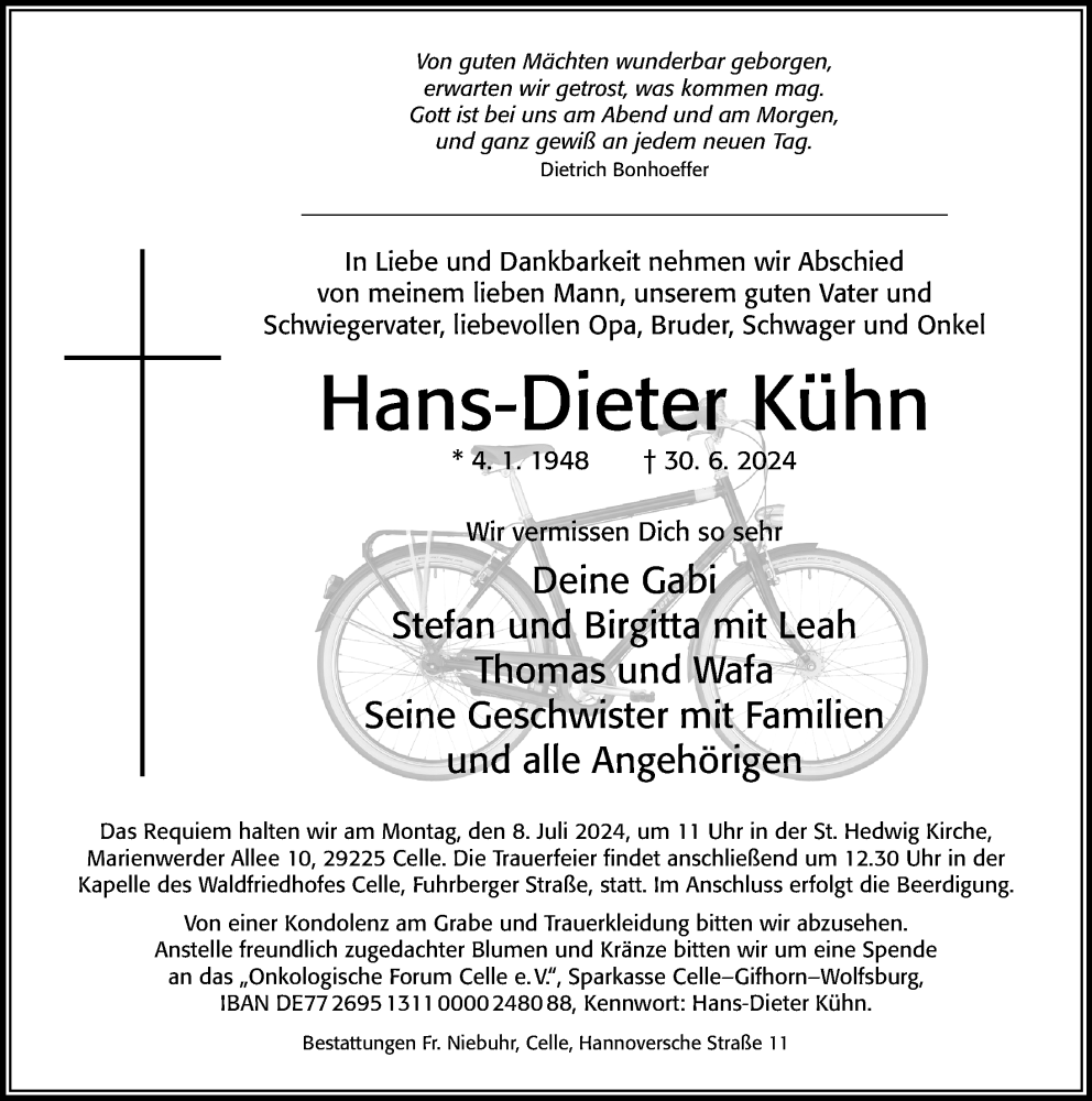  Traueranzeige für Hans-Dieter Kühn vom 03.07.2024 aus Cellesche Zeitung