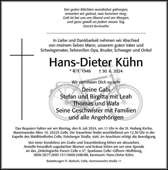 Traueranzeige von Hans-Dieter Kühn von Cellesche Zeitung