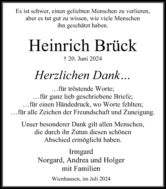 Traueranzeige von Heinrich Brück von Cellesche Zeitung