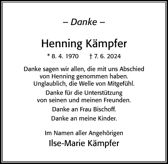 Traueranzeige von Henning Kämpfer von Cellesche Zeitung