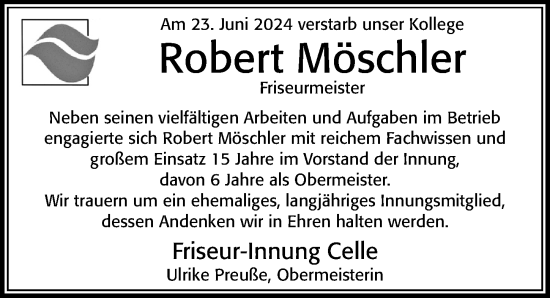 Traueranzeige von Robert Möschler von Cellesche Zeitung