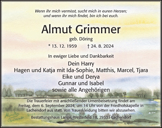 Traueranzeige von Almut Grimmer von Cellesche Zeitung