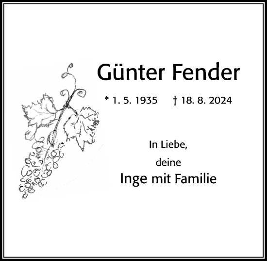 Traueranzeige von Günter Fender von Cellesche Zeitung