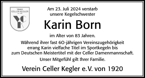 Traueranzeige von Karin Born von Cellesche Zeitung