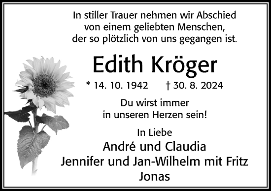 Traueranzeige von Edith Kröger von Cellesche Zeitung