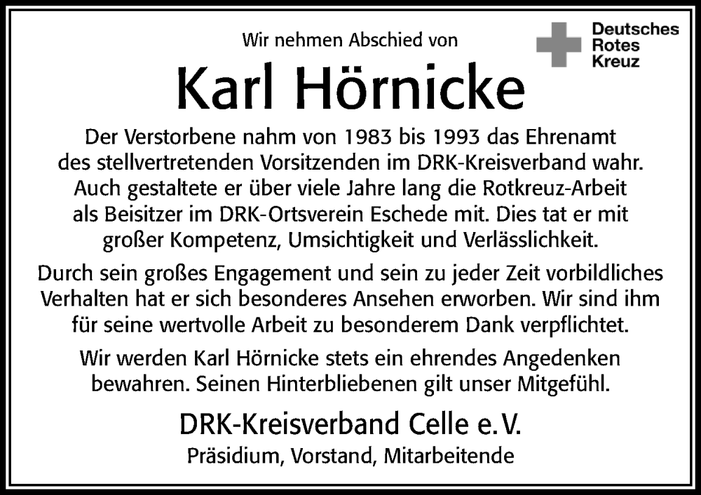  Traueranzeige für Karl Hermann Gustav Hörnicke vom 17.09.2024 aus Cellesche Zeitung