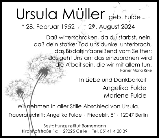 Traueranzeige von Ursula Müller von Cellesche Zeitung