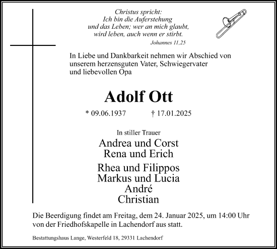 Traueranzeige von Adolf Ott von Cellesche Zeitung