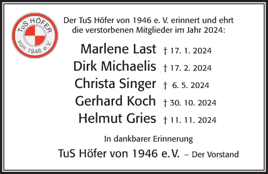 Traueranzeige von Christa Singer von Cellesche Zeitung
