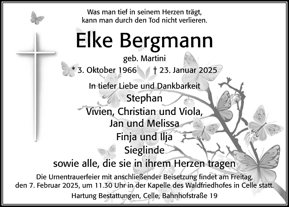  Traueranzeige für Elke Bergmann vom 31.01.2025 aus Cellesche Zeitung