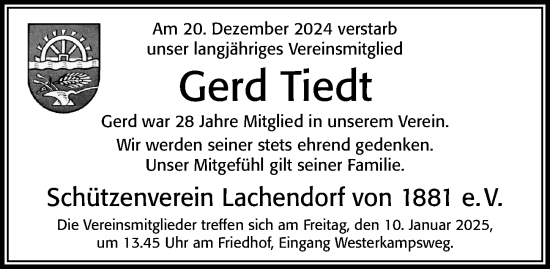 Traueranzeige von Gerd Tiedt von Cellesche Zeitung