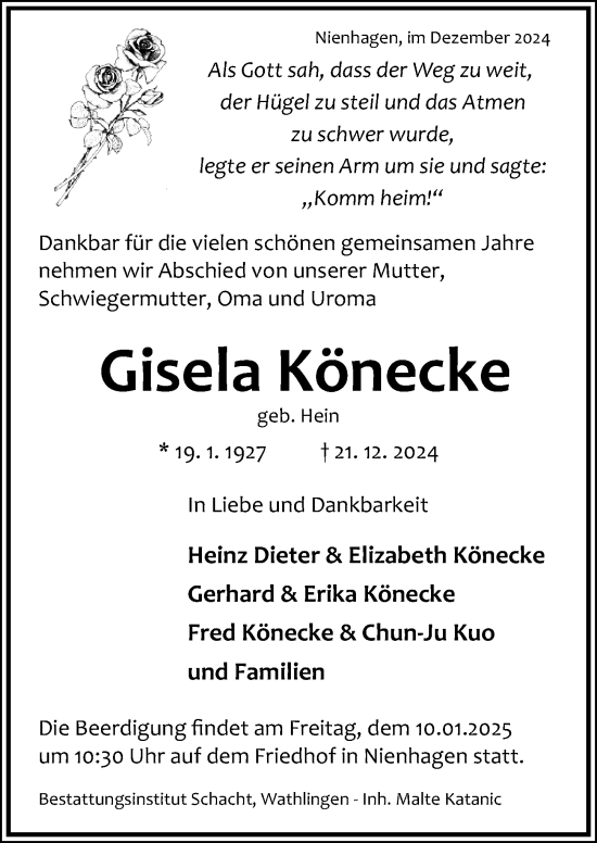 Traueranzeige von Gisela Könecke von Cellesche Zeitung