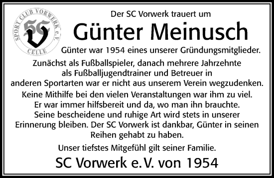 Traueranzeige von Günter Meinusch von Cellesche Zeitung