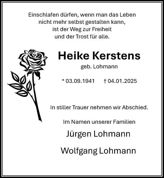 Traueranzeige von Heike Kerstens von Cellesche Zeitung