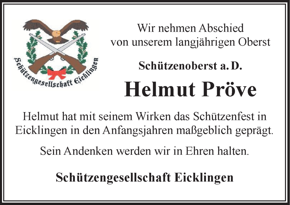  Traueranzeige für Helmut Pröve vom 18.01.2025 aus Cellesche Zeitung