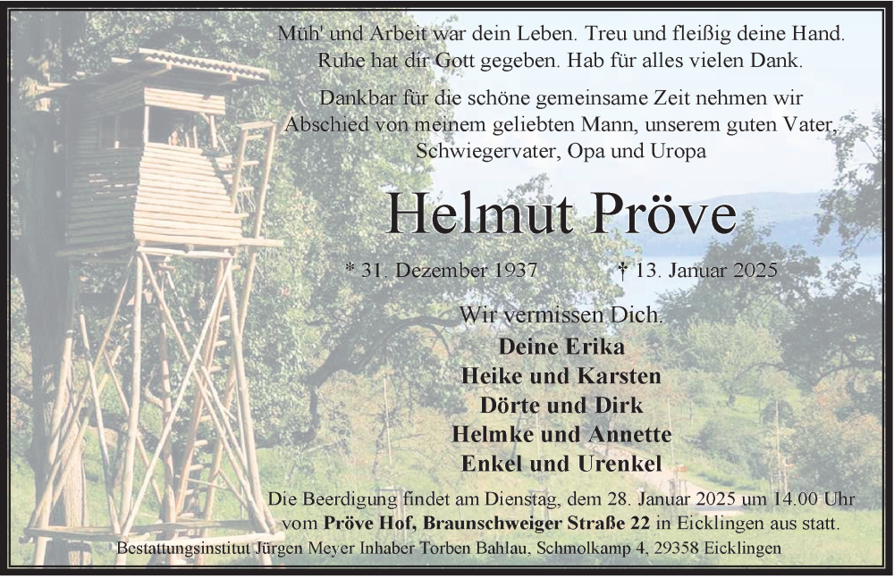  Traueranzeige für Helmut Pröve vom 18.01.2025 aus Cellesche Zeitung