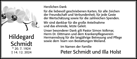 Traueranzeige von Hildegard Schmidt von Cellesche Zeitung